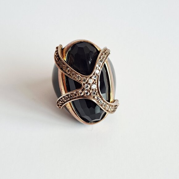 New Angelique de Paris Large Black Gold Plated Cage Ring Size 6 - Picture 7 of 15